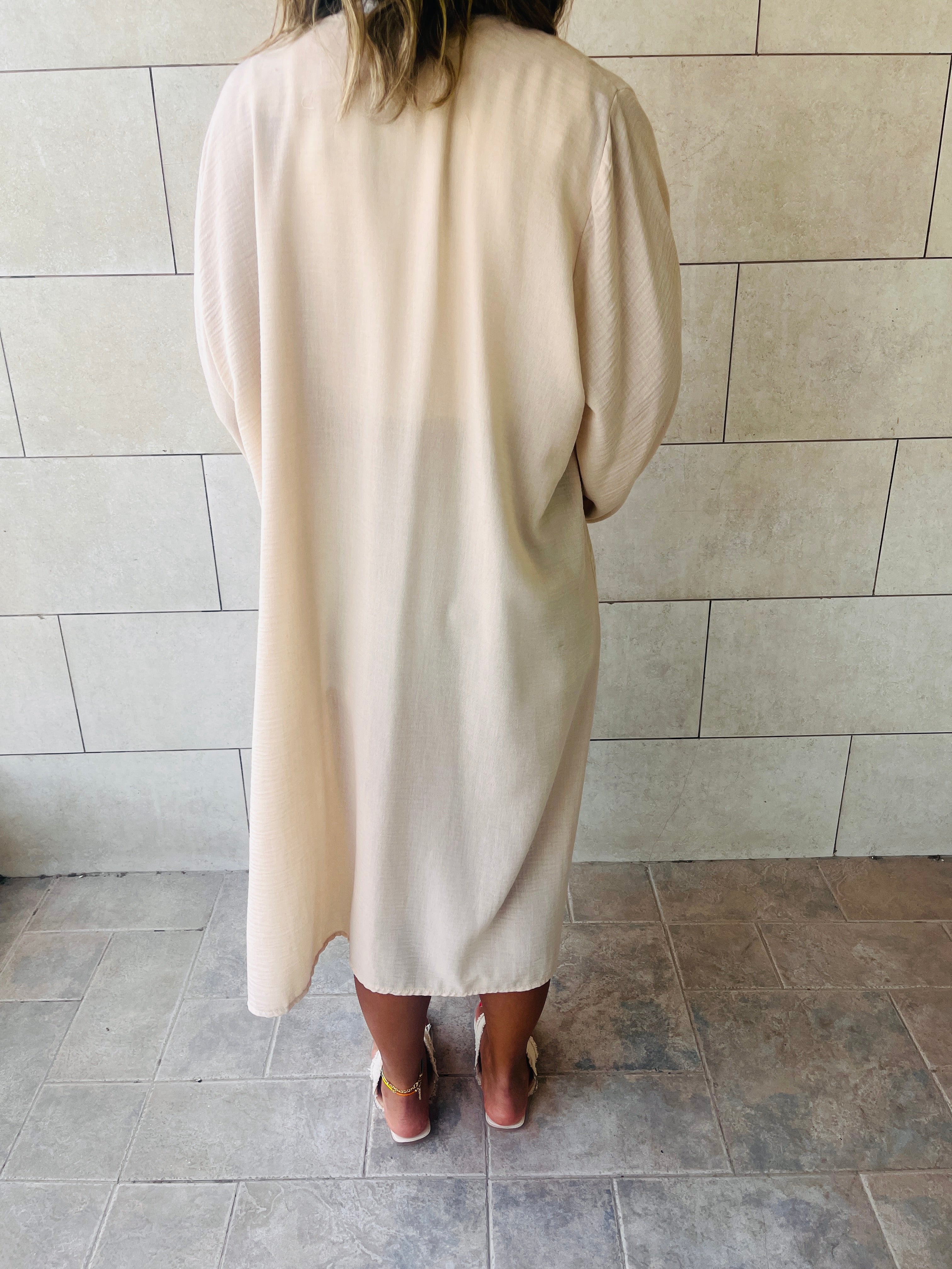 Beige Wear and Tear Linen Duster