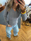 Grey V-Neck Contour Elevated Pullover