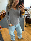Grey V-Neck Contour Elevated Pullover