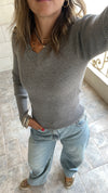 Grey V-Neck Contour Elevated Pullover