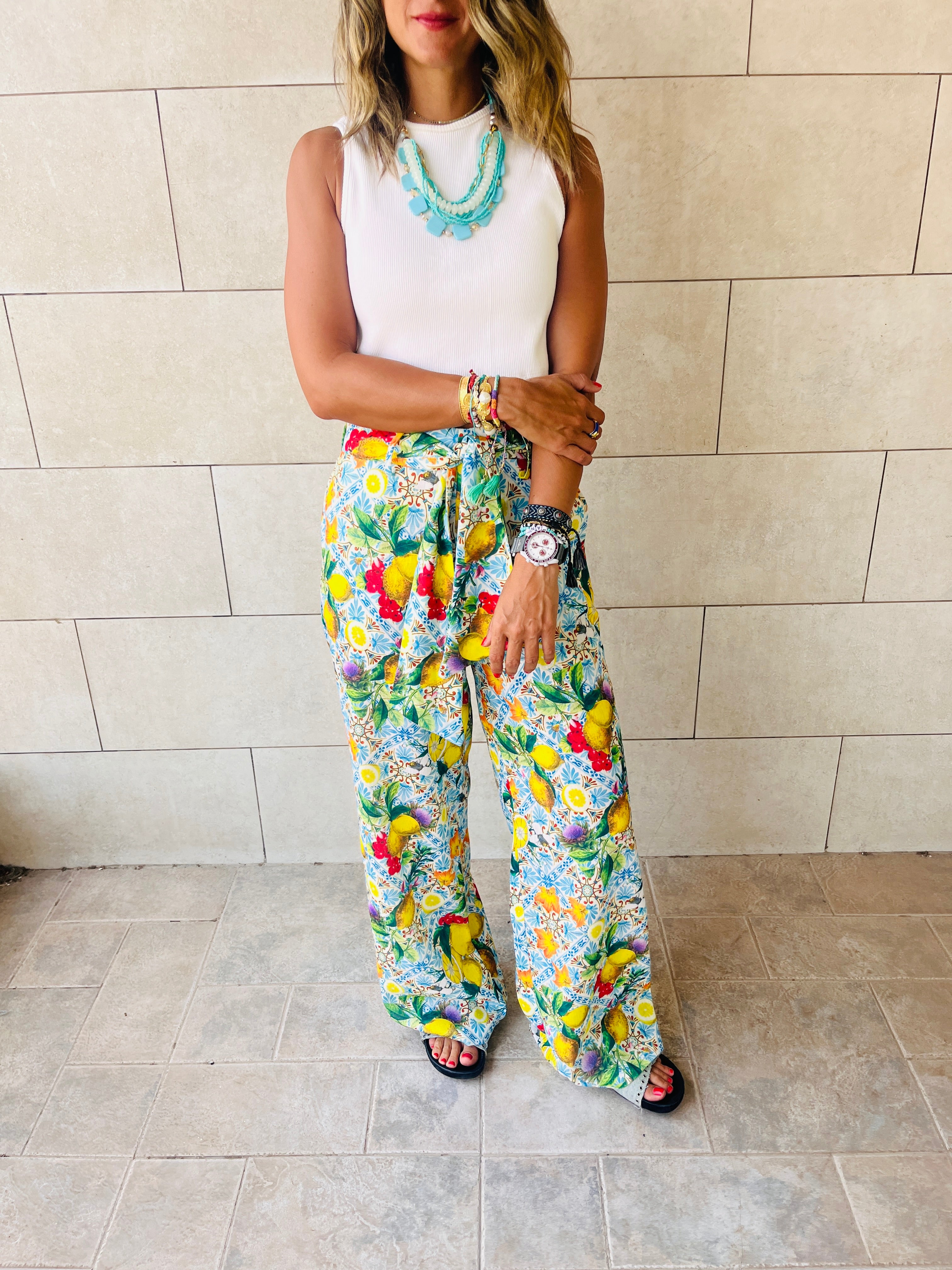 Lemon Print Linen Pants