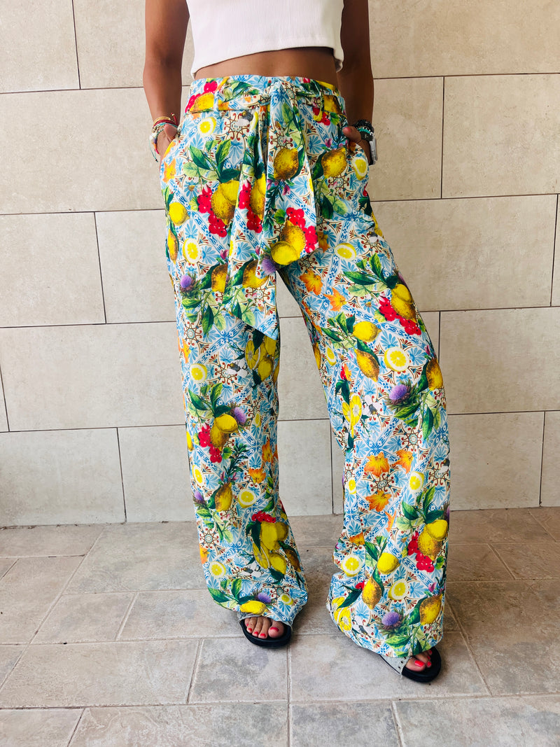 Lemon Print Linen Pants