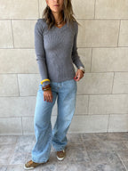 Grey V-Neck Contour Elevated Pullover