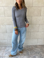 Grey V-Neck Contour Elevated Pullover