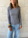 Grey V-Neck Contour Elevated Pullover