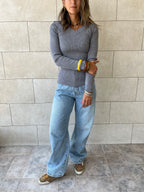 Grey V-Neck Contour Elevated Pullover