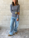 Grey V-Neck Contour Elevated Pullover