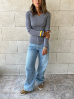 Grey V-Neck Contour Elevated Pullover