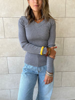 Grey V-Neck Contour Elevated Pullover