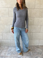 Grey V-Neck Contour Elevated Pullover