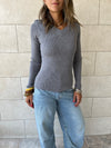 Grey V-Neck Contour Elevated Pullover