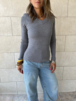 Grey V-Neck Contour Elevated Pullover
