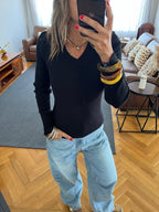 Black V-Neck Contour Elevated Pullover