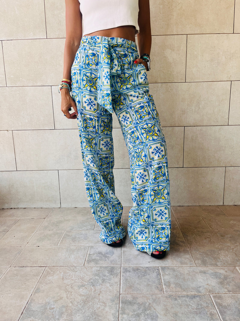 Paisley Print Linen Pants