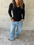 Black V-Neck Contour Elevated Pullover