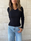 Black V-Neck Contour Elevated Pullover