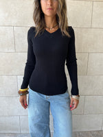 Black V-Neck Contour Elevated Pullover
