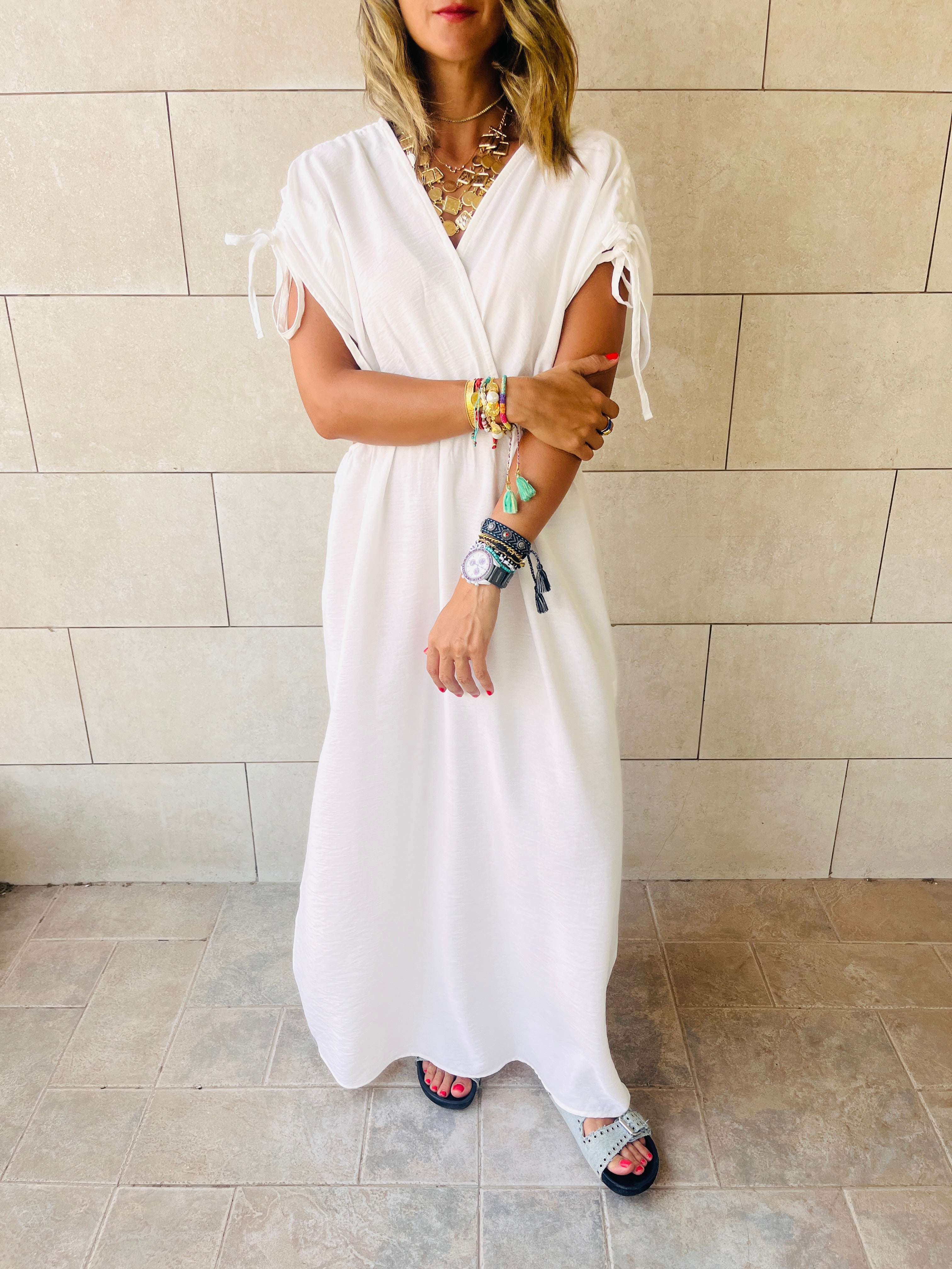 White Cut Through Linen Dress