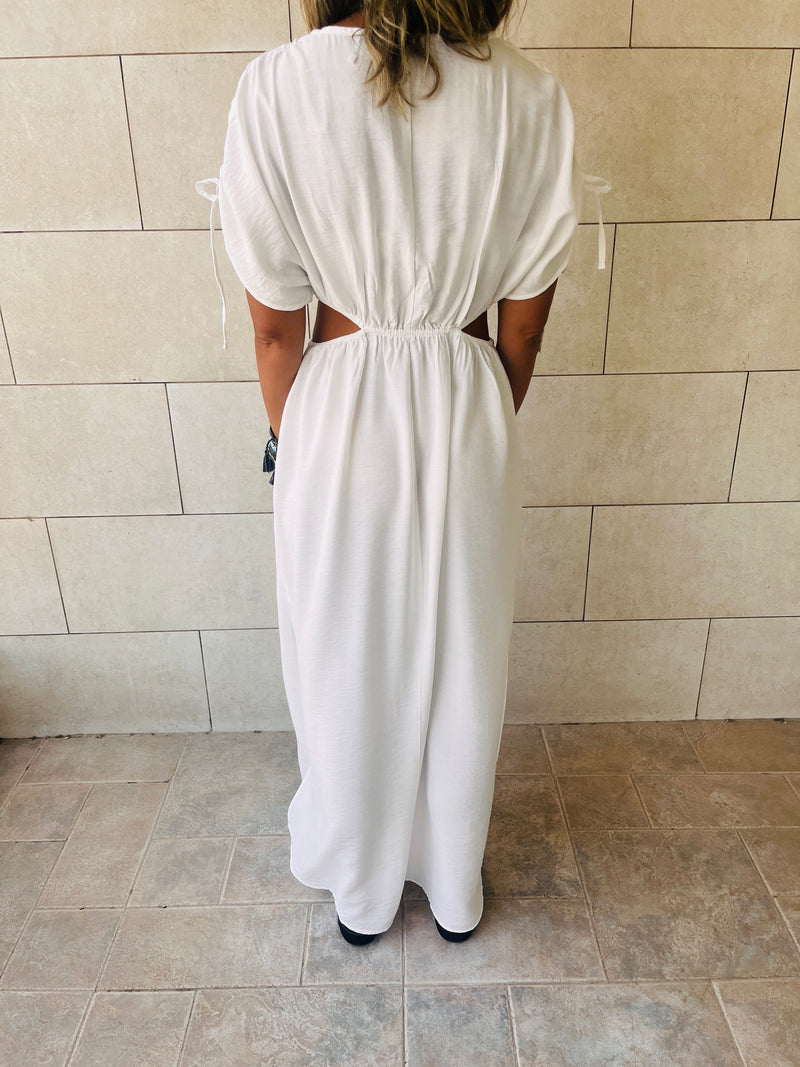 White Cut Through Linen Dress