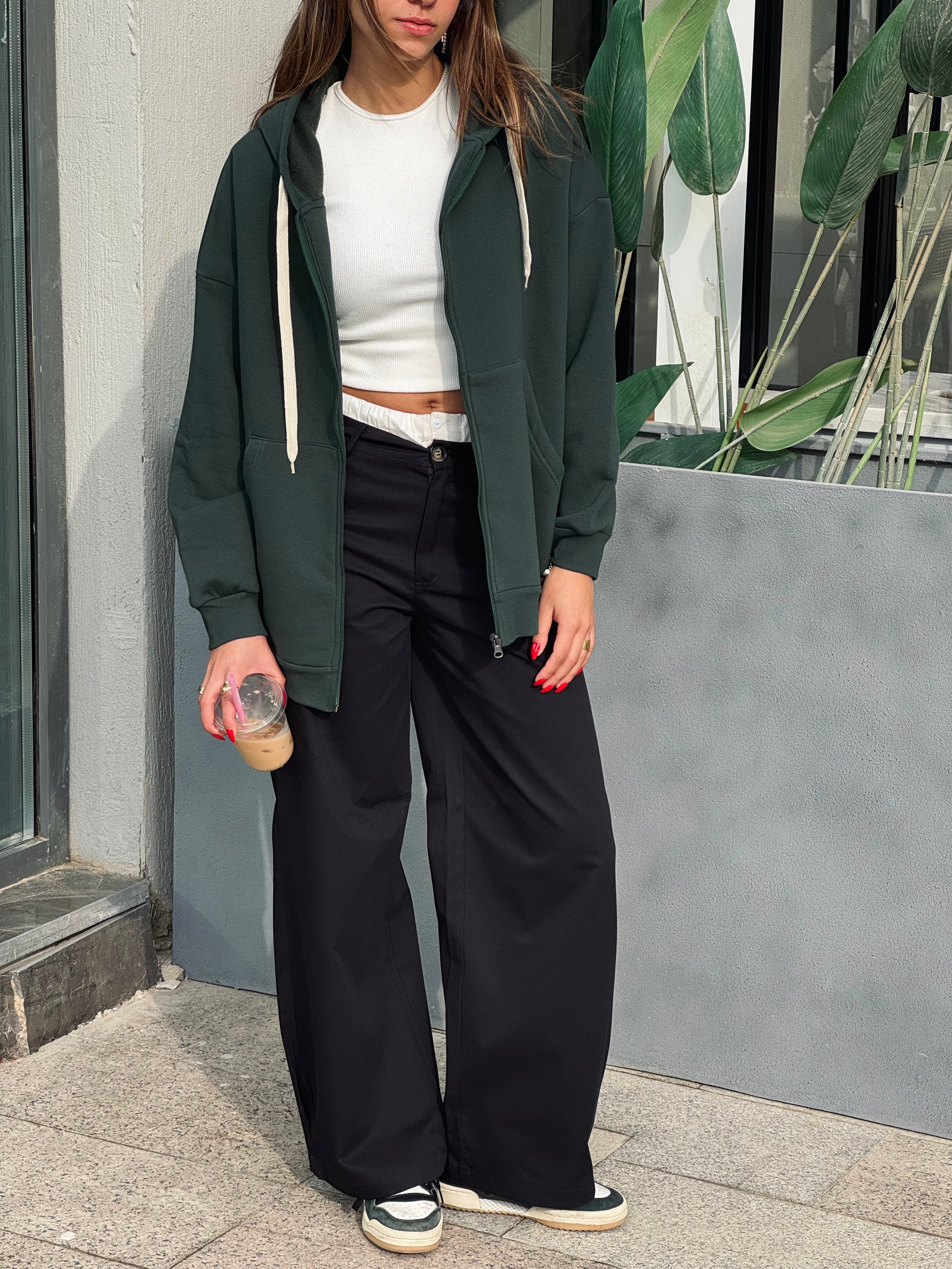 Teal Long Zip Up Hoodie