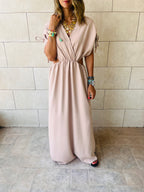 Beige Cut Through Linen Dress
