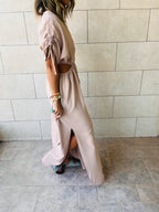 Beige Cut Through Linen Dress