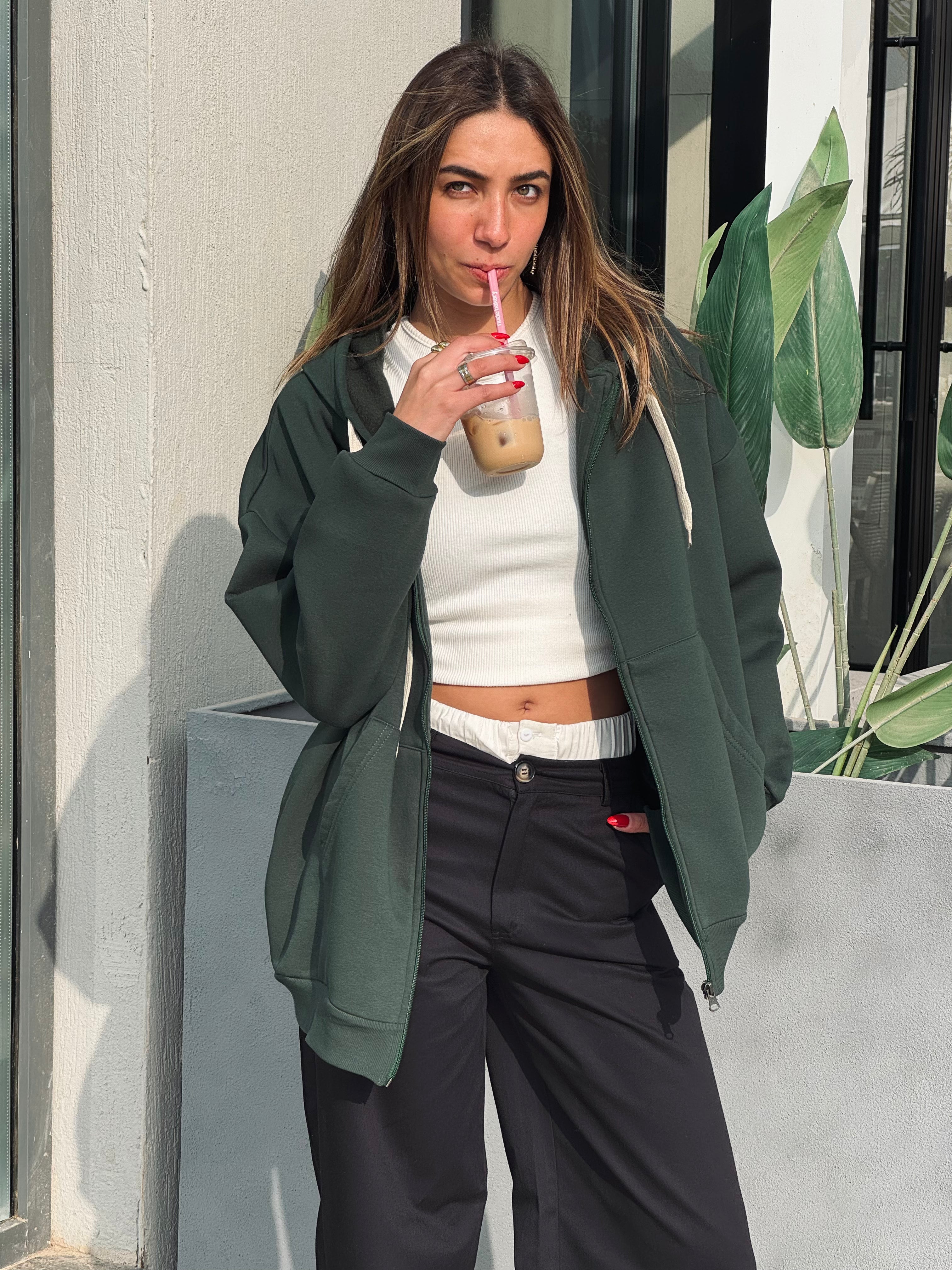 Teal Long Zip Up Hoodie