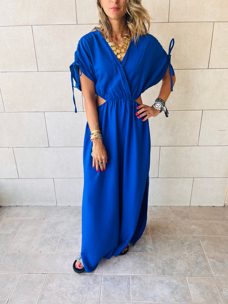 Blue Cut Through Linen Dress