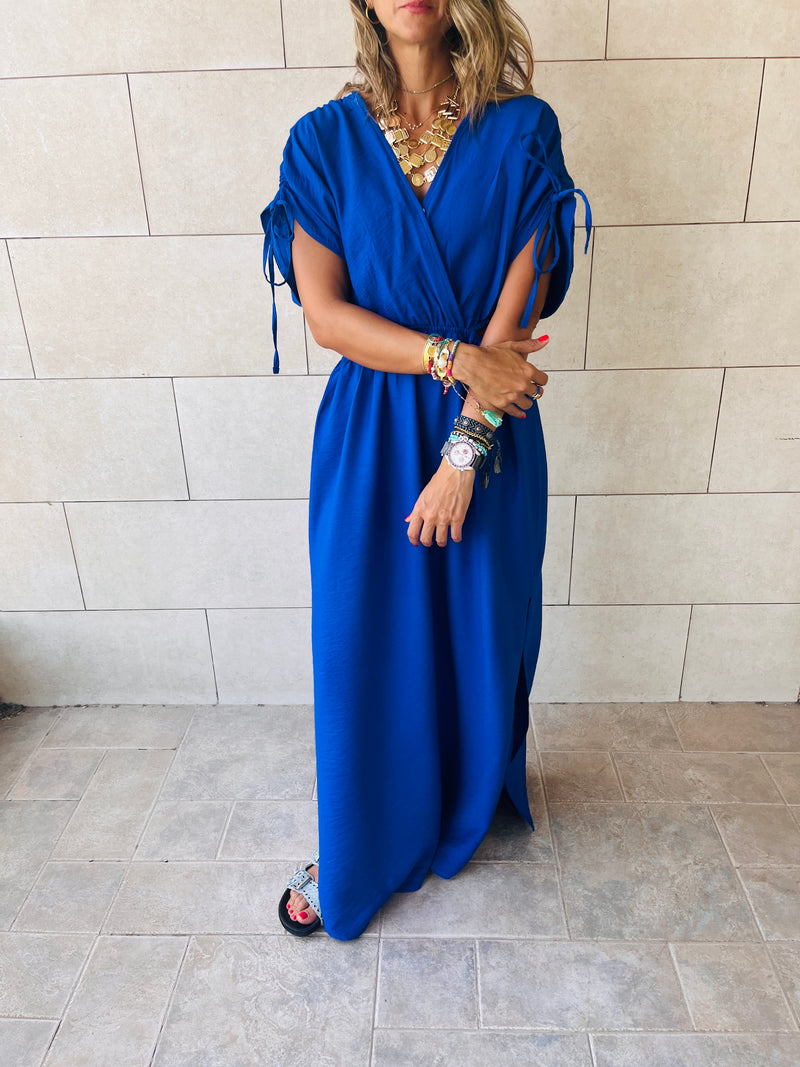 Blue Cut Through Linen Dress