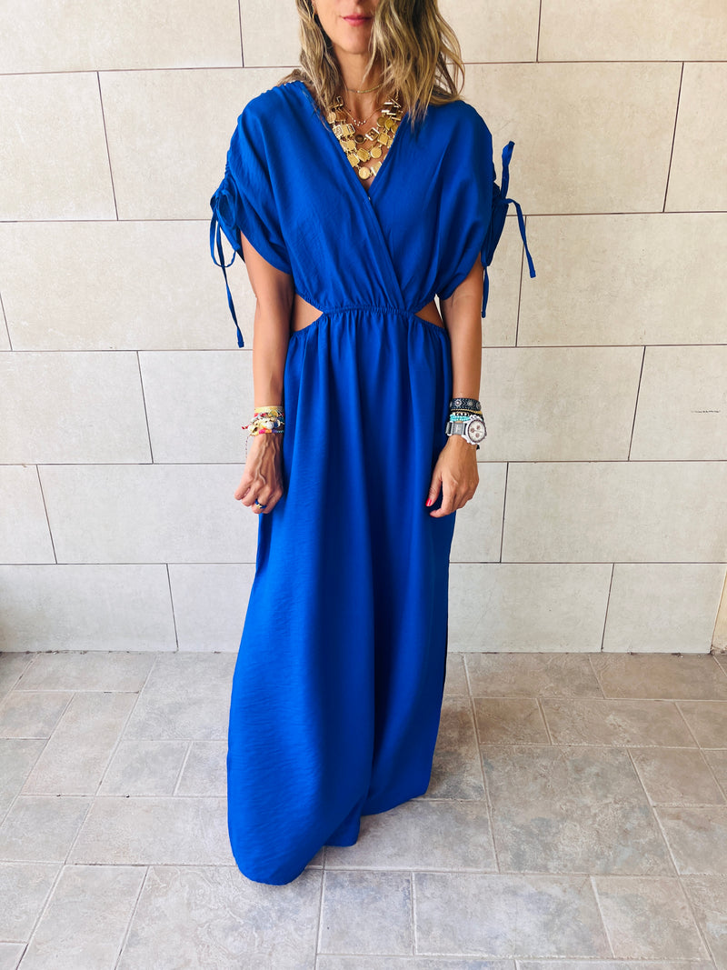 Blue Cut Through Linen Dress