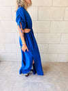Blue Cut Through Linen Dress