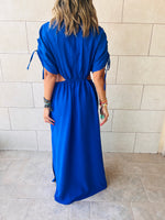 Blue Cut Through Linen Dress