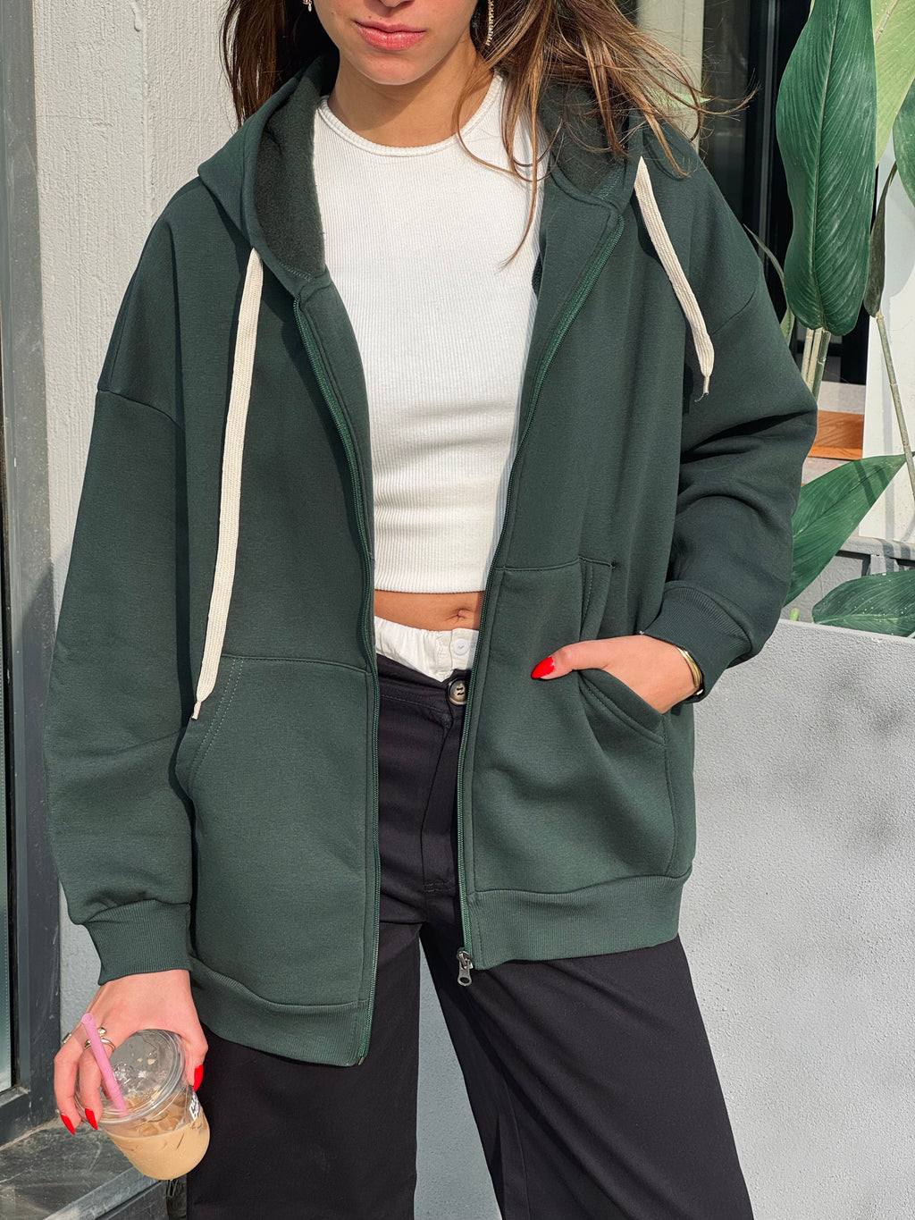 Teal Long Zip Up Hoodie