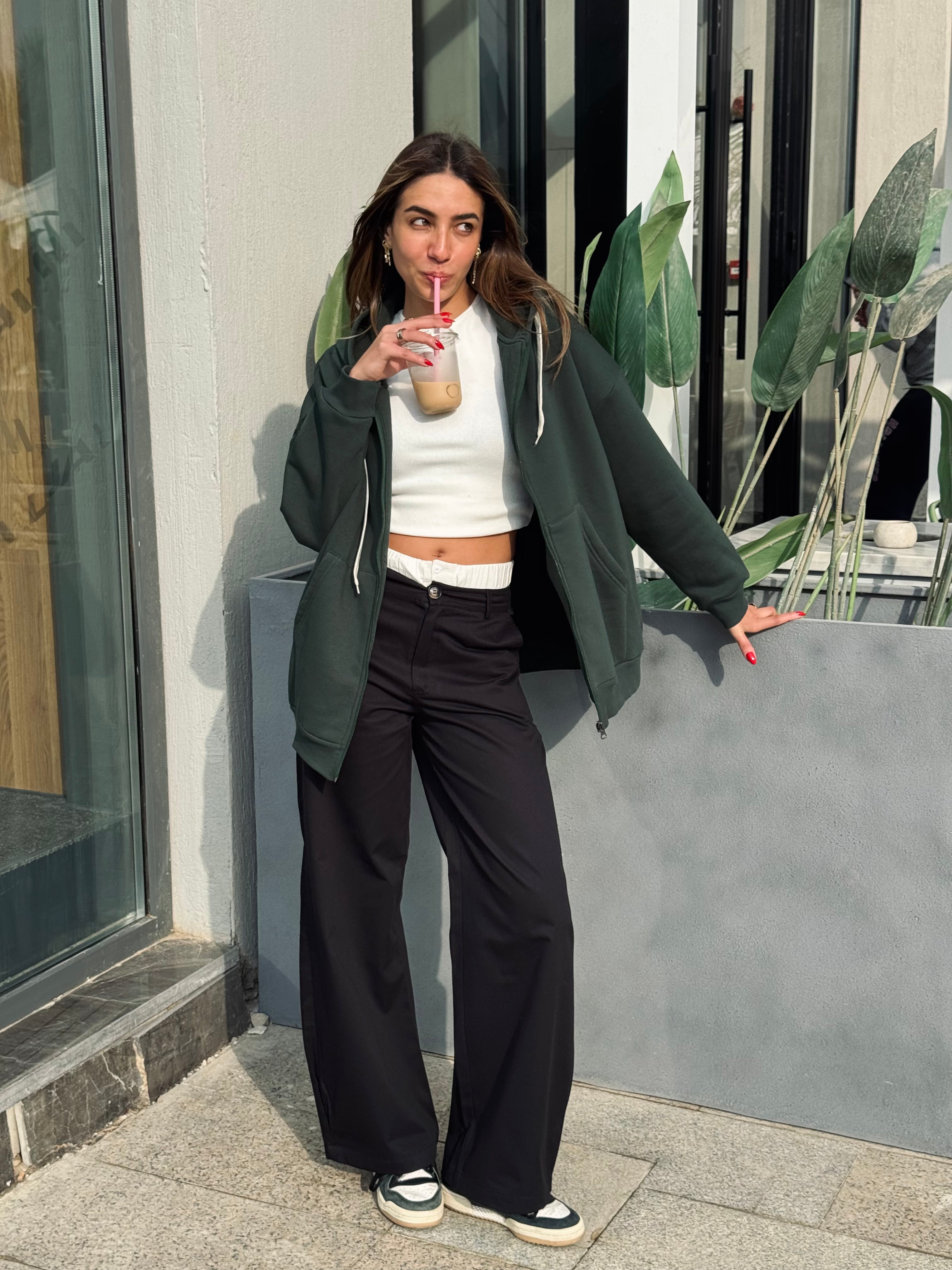 Teal Long Zip Up Hoodie