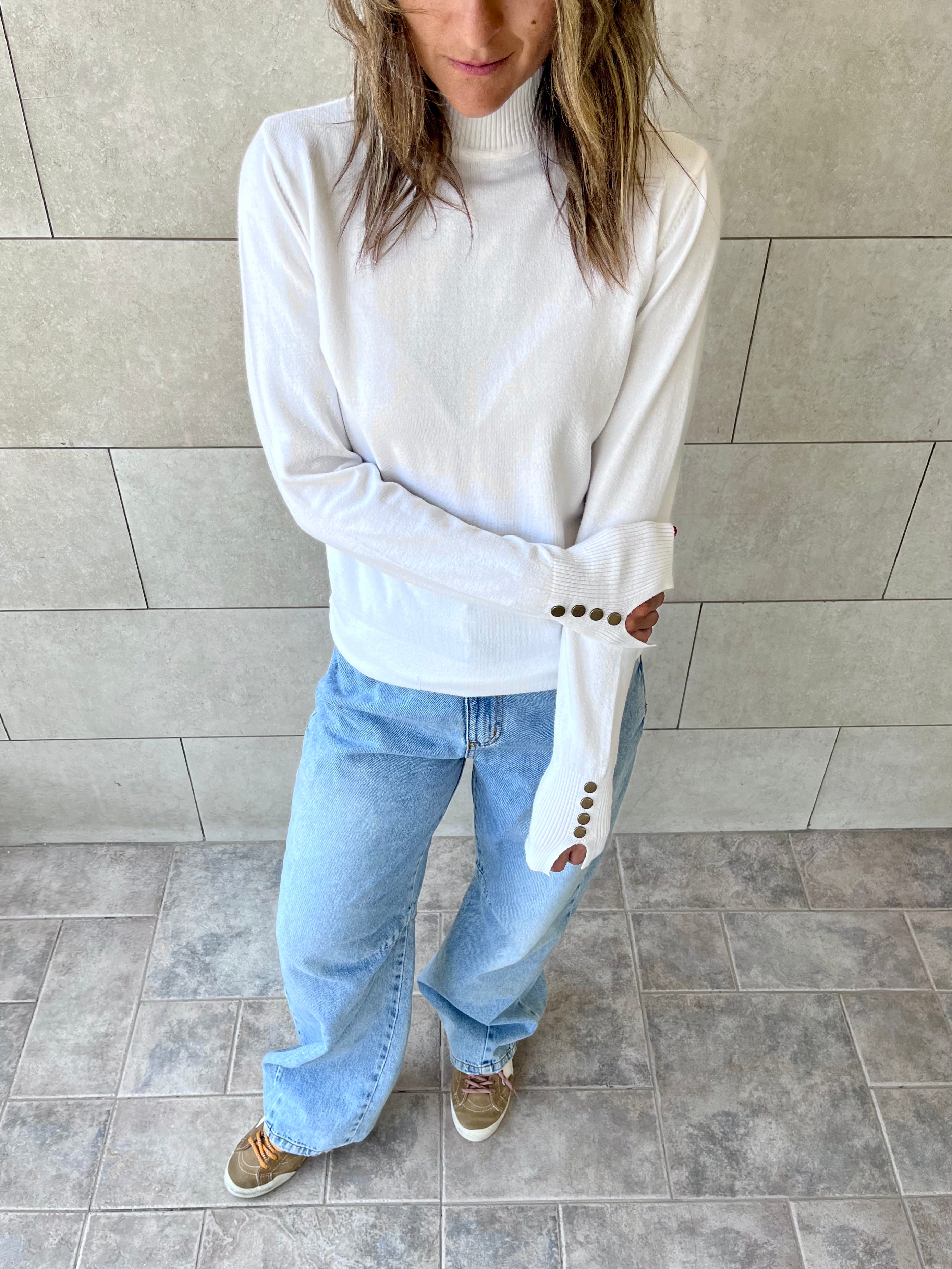 White Basic High Neck