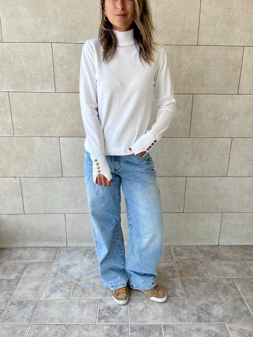 White Basic High Neck