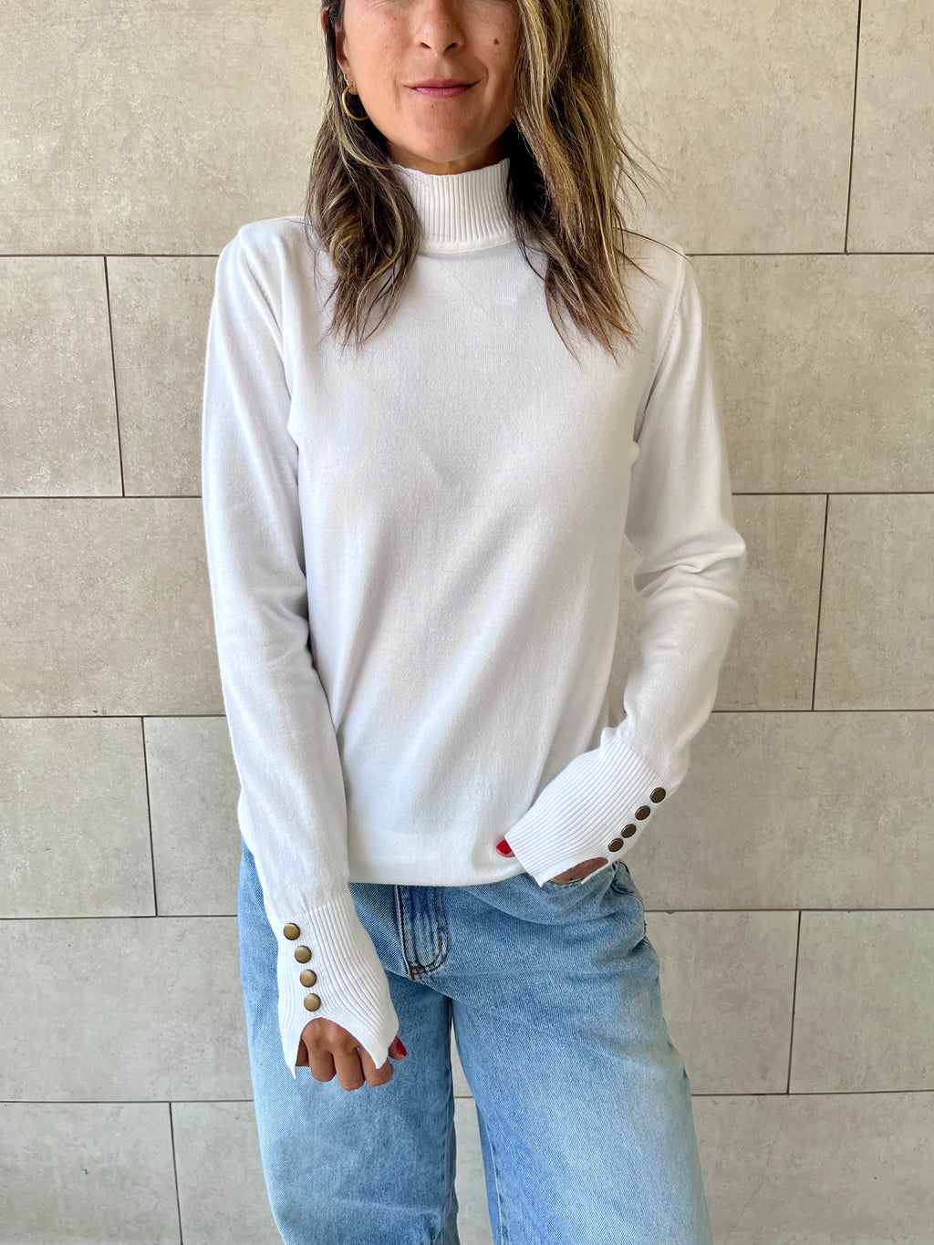 White Basic High Neck