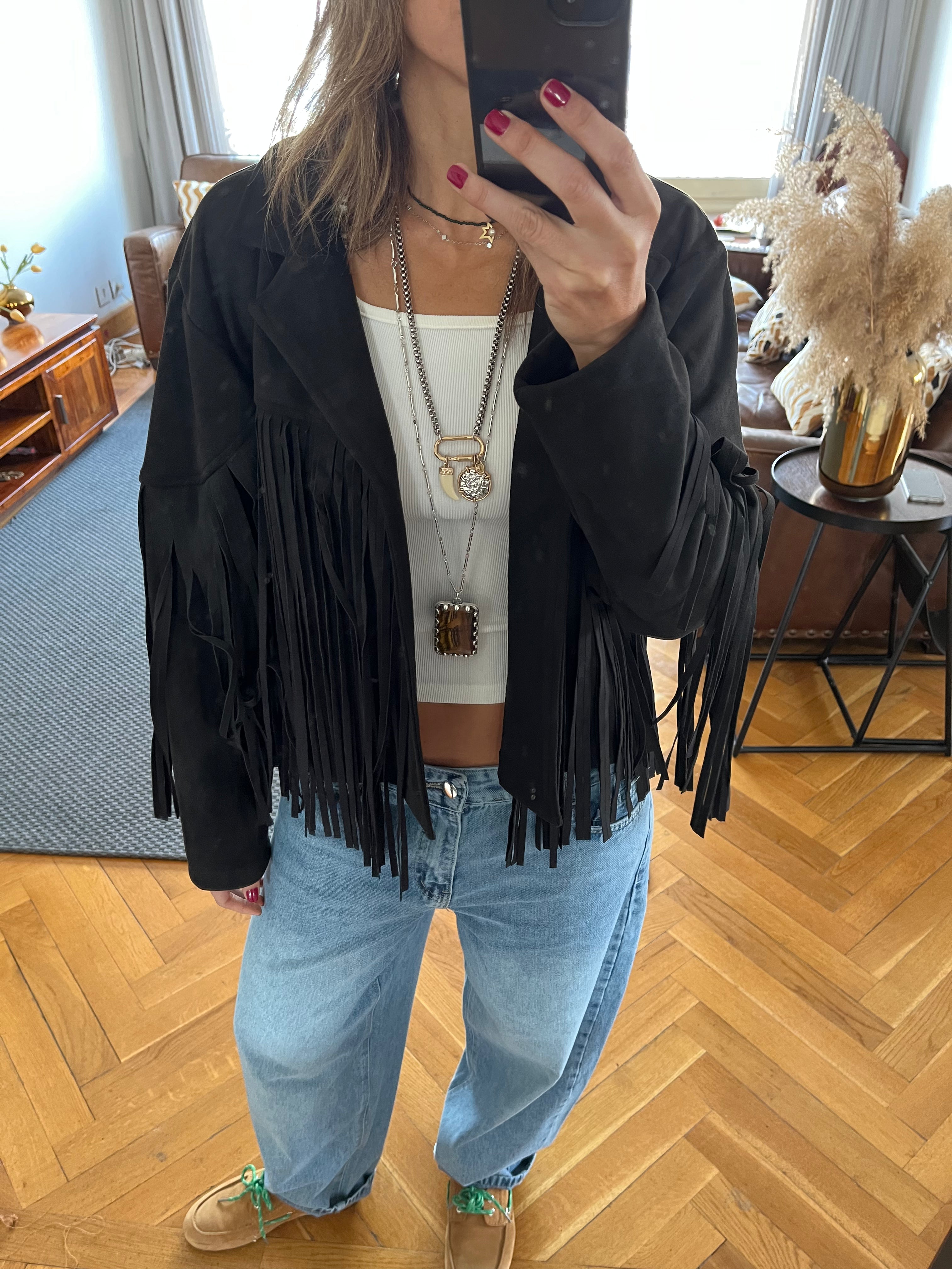 Black Fringe Suede Jacket
