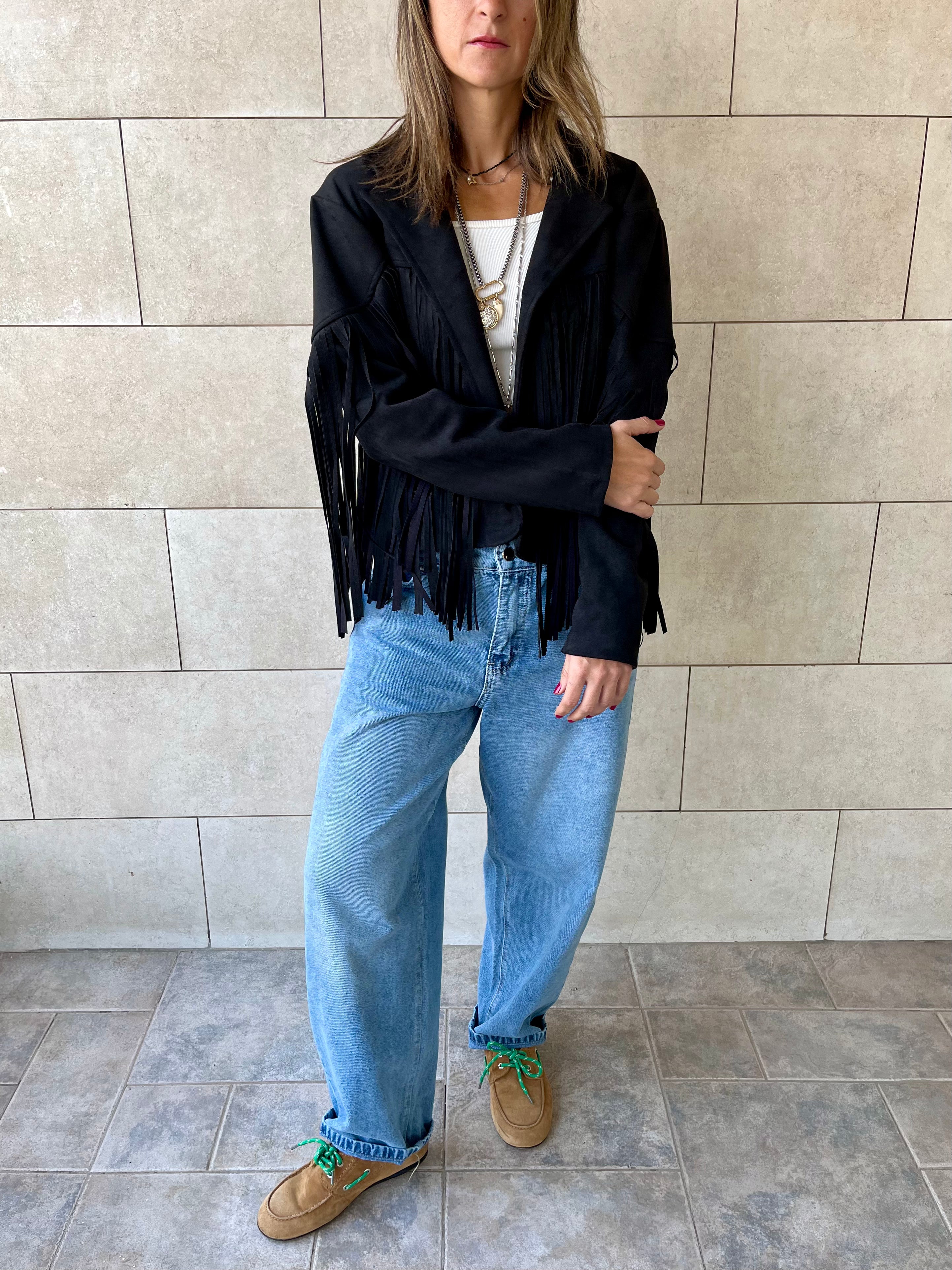 Black Fringe Suede Jacket