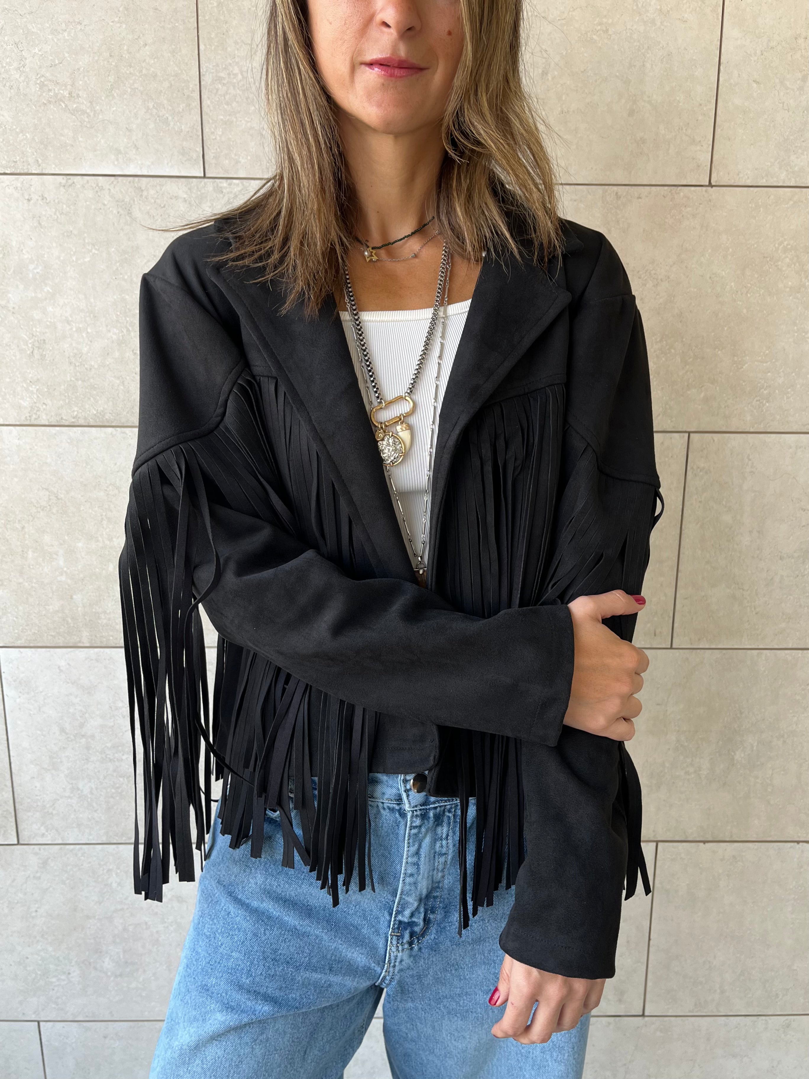 Black Fringe Suede Jacket