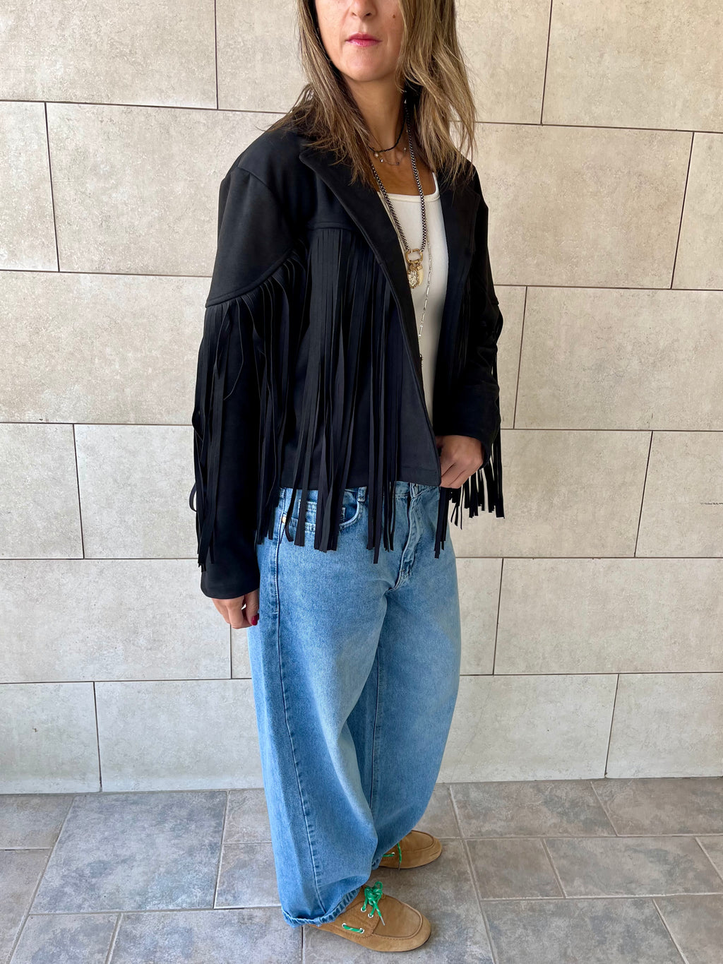 Black Fringe Suede Jacket