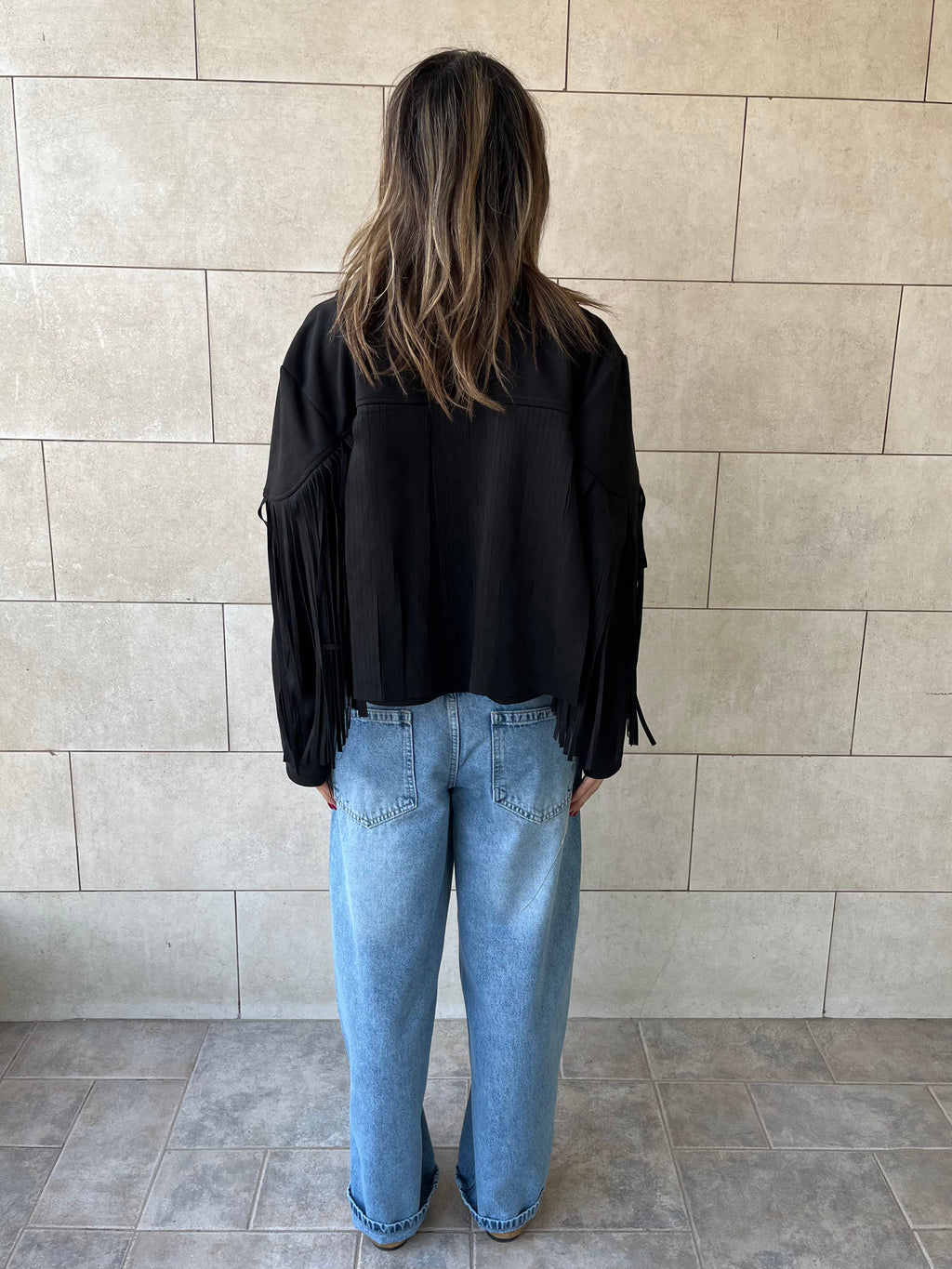Black Fringe Suede Jacket