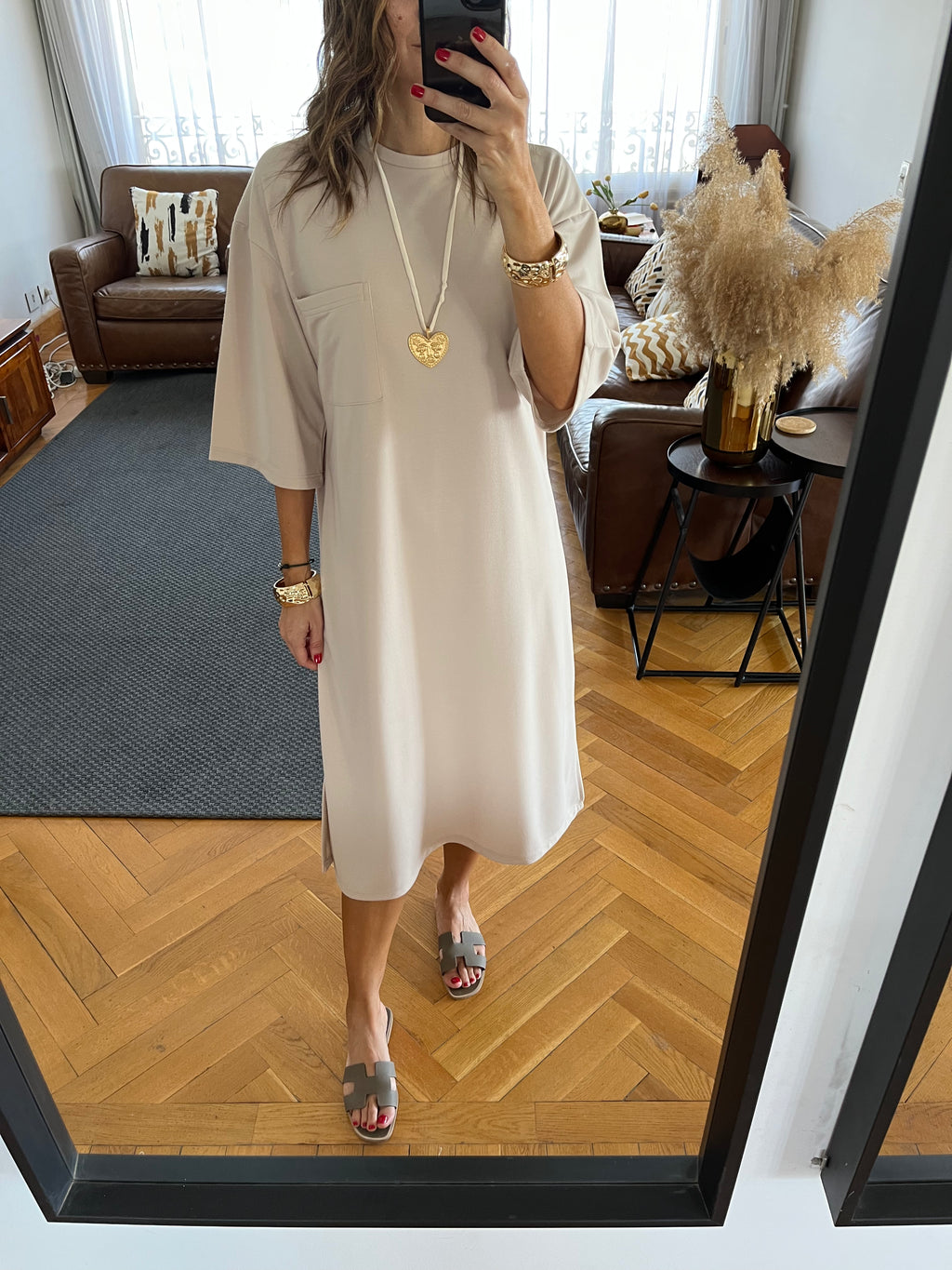 Beige Softline Shift Dress