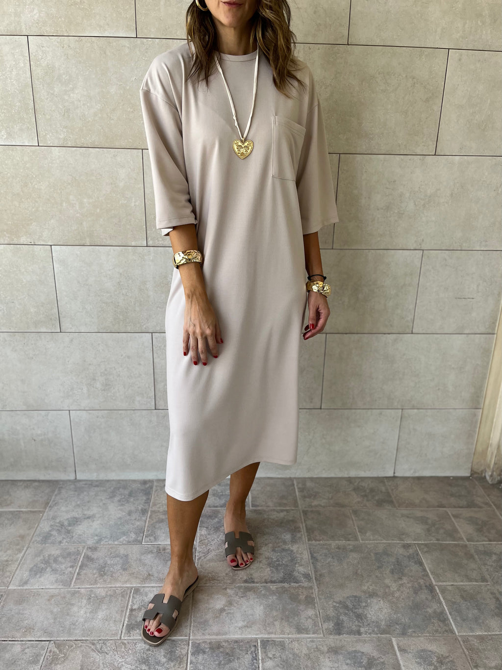 Beige Softline Shift Dress