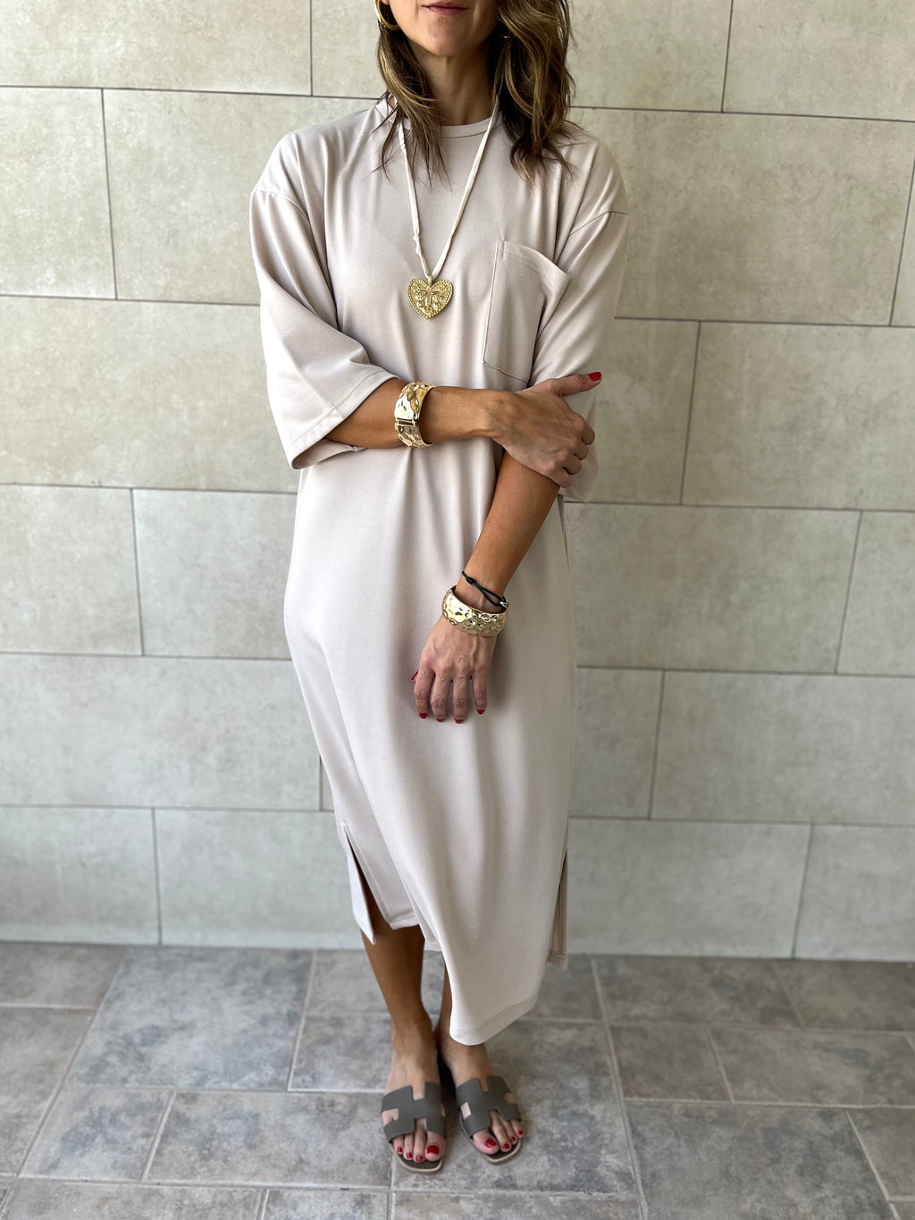 Beige Softline Shift Dress
