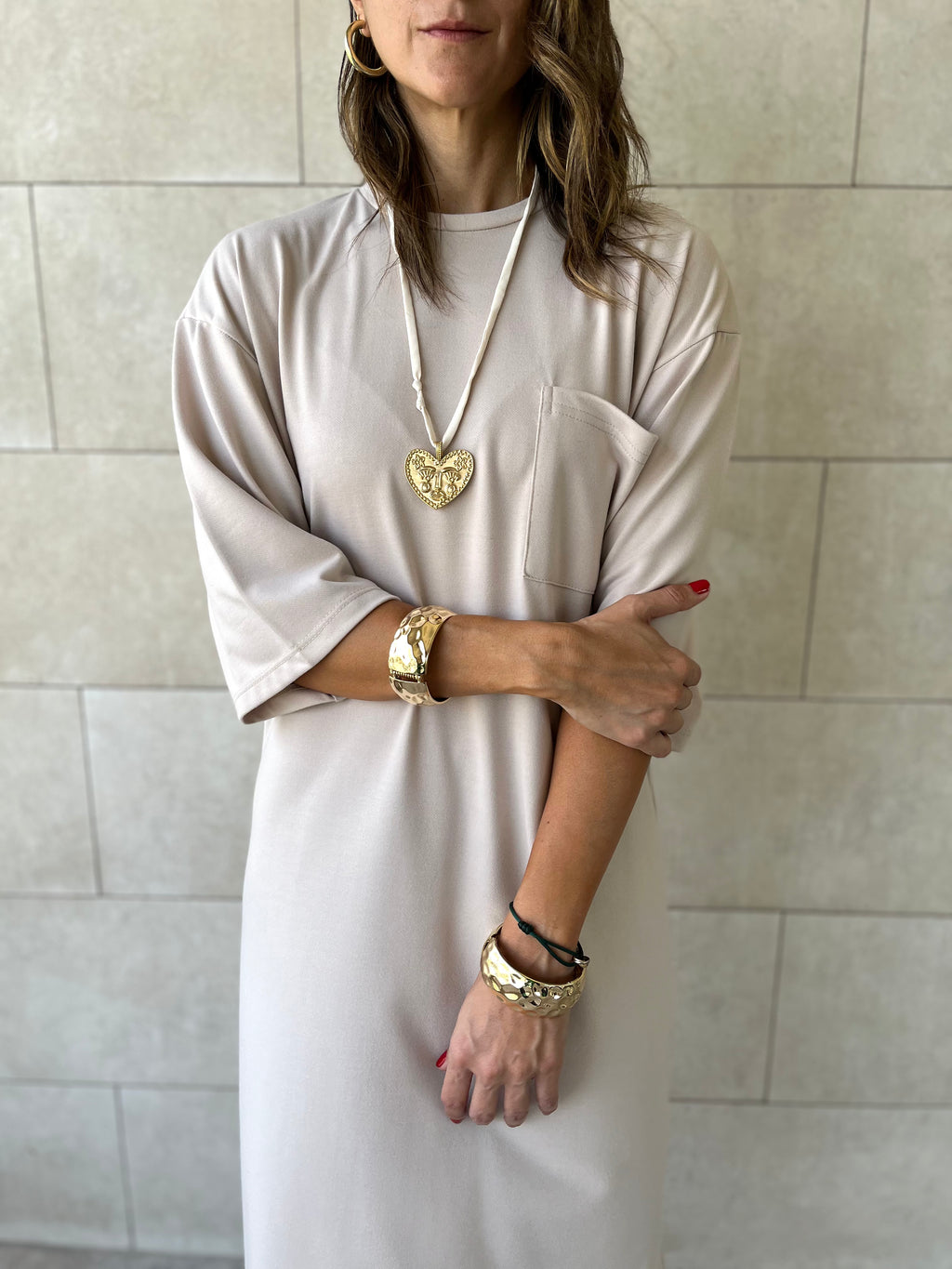 Beige Softline Shift Dress