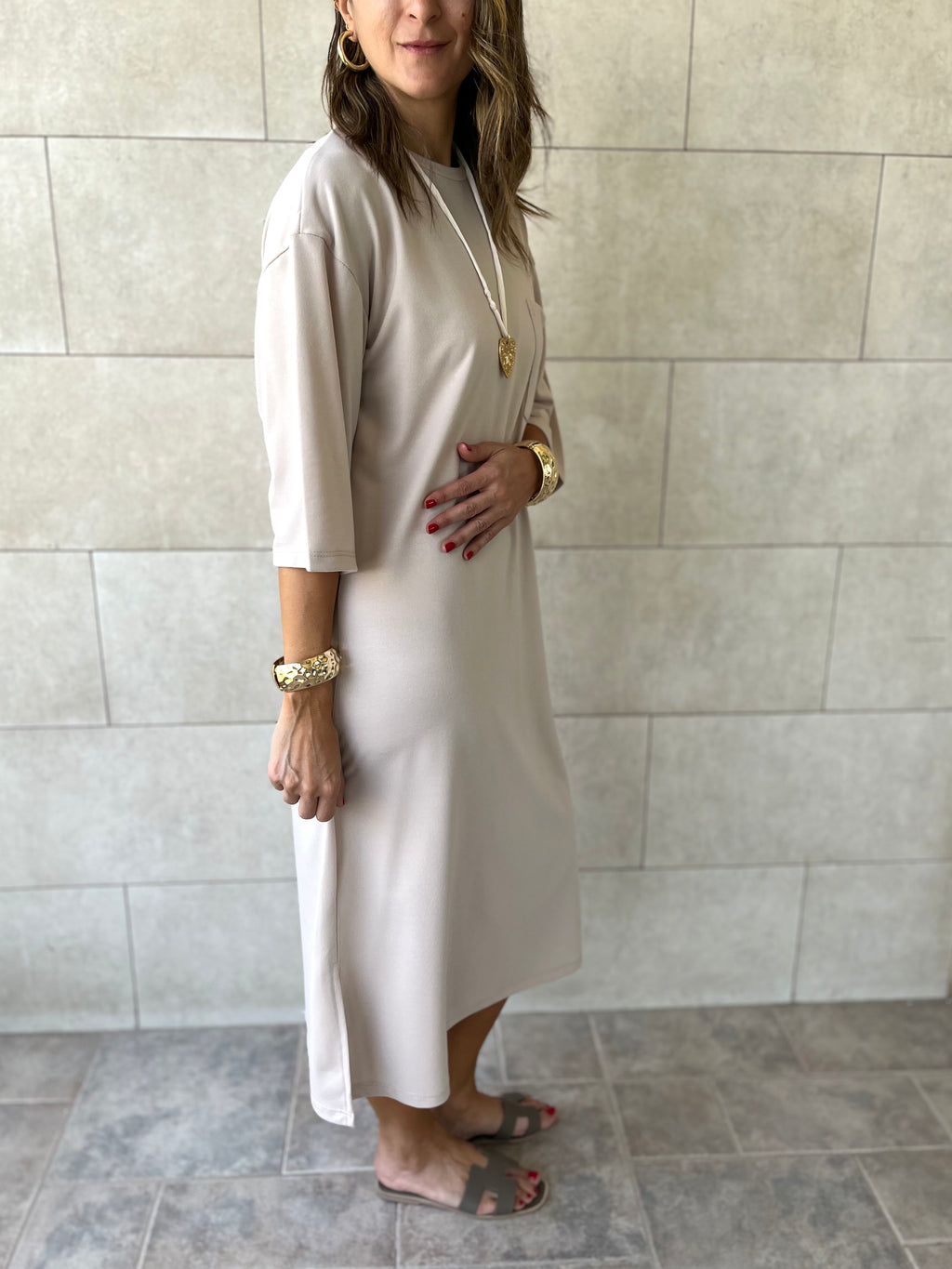 Beige Softline Shift Dress