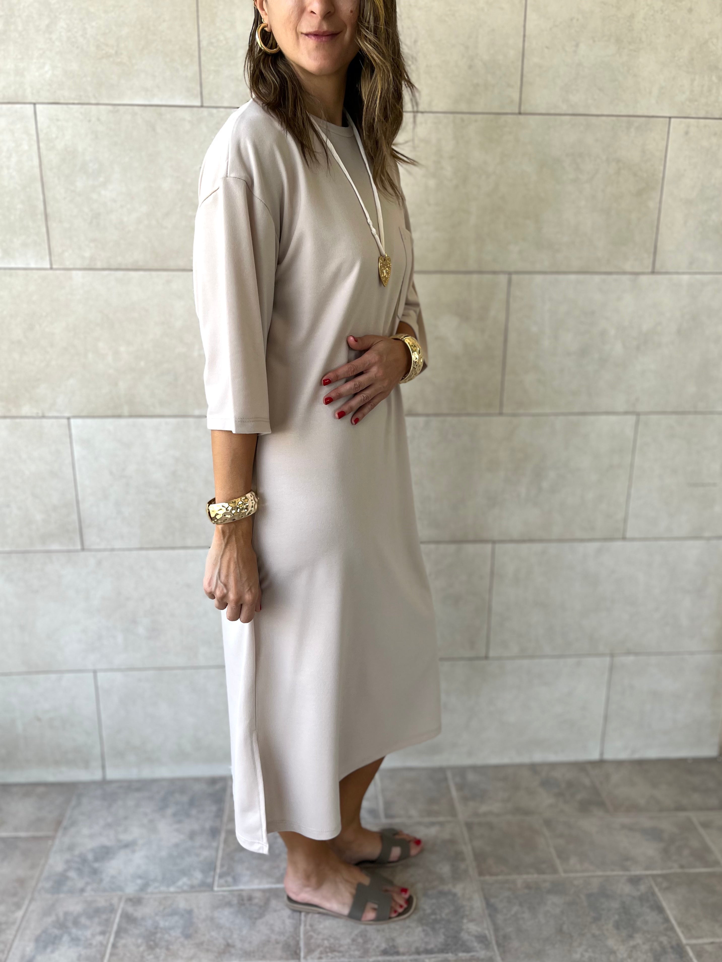 Beige Softline Shift Dress