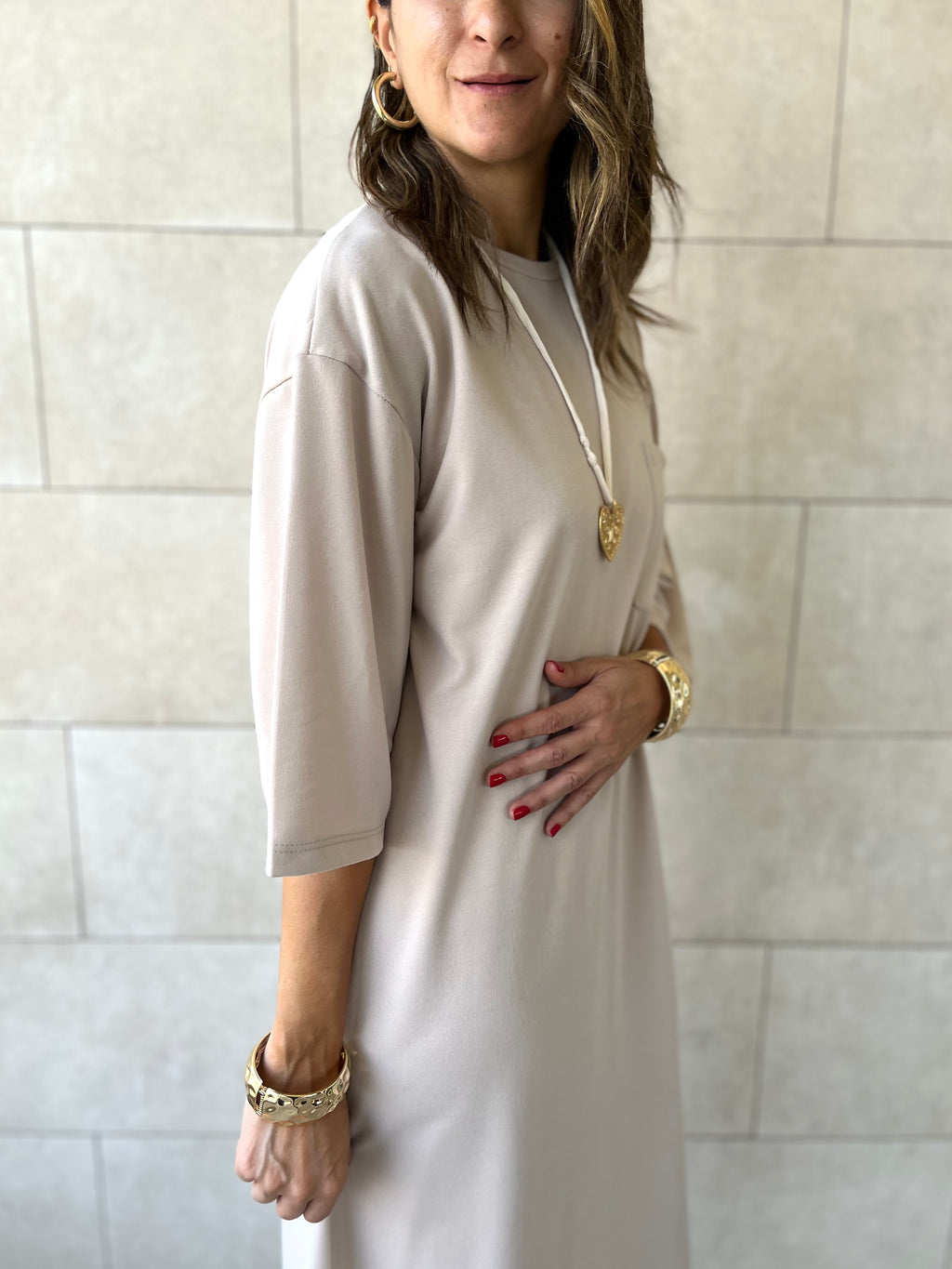 Beige Softline Shift Dress