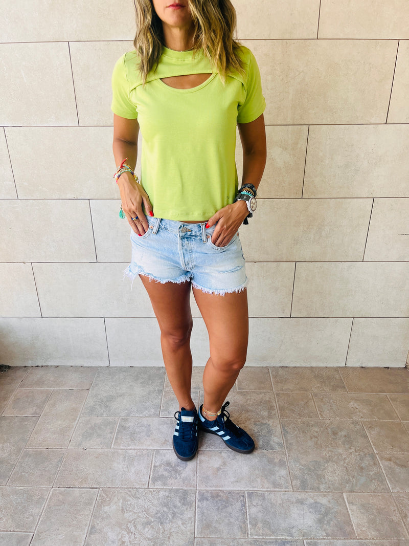 Black & Lime Front Cut Out Essential Tee